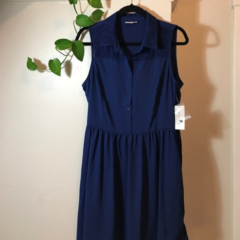 Maison Jules Blue Sleeveless Lace-Trim dress